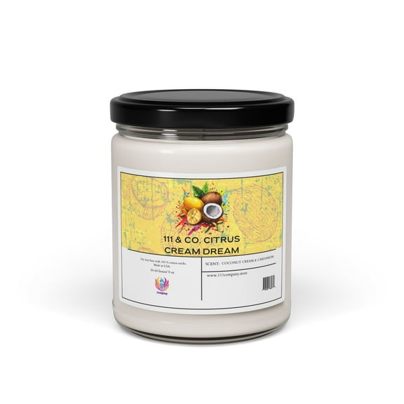 111 & COMPANY CITRUS CREAM DREAM COCONUT & CARDAMOM SCENTED CANDLE | SOY WAX 9oz