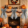 thumbnail image 2 of Large Halloween Decorative Wreath Bow Gingham Plaid Fabric Ribbon for Front Door Fall Party Decorations and Halloween Home Supplies, 2 of 6