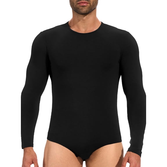 Lalamelon Men Long Sleeve Romper Pajama Bodysuit Rompers Crew Neck Sleepwear Tops One Piece Basic Onesie