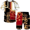thumbnail image 3 of Conjunto de camiseta de verano para hombre, estilo retro de lujo con estampado 3D, conjunto de pantalones cortos holgados de manga corta para niños, 3 of 5