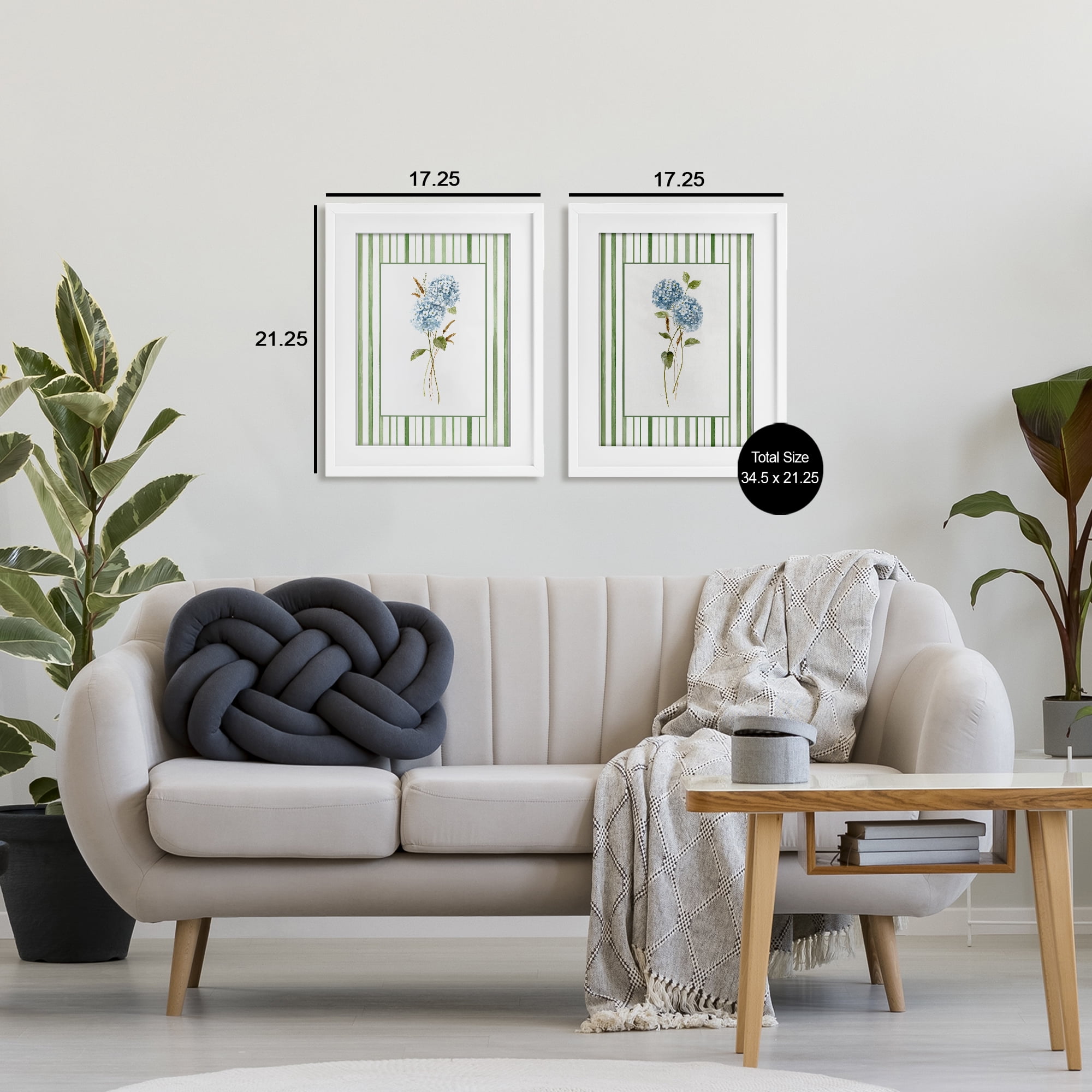 Stupell Industries Wheat & Hydrangea Sprigs 2 Piece White Framed Print Under Glass Set, design by Nan