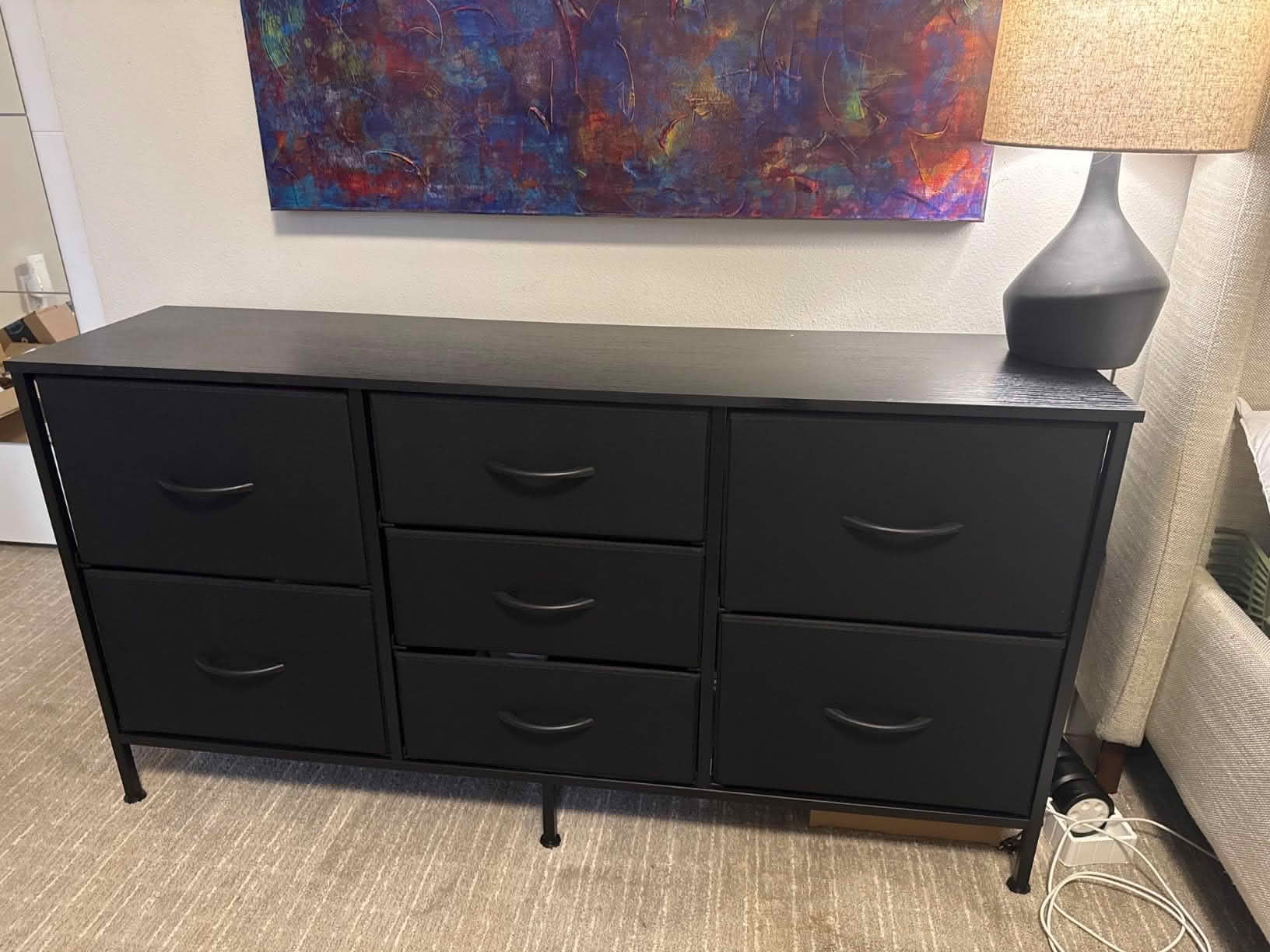 MAYEERTY 7 Drawer Dresser with Wooden Top & Metal Frame, for Bedroom Storage