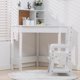 thumbnail image 4 of Set escritorio esquinero infantil en L con silla ajustable y tablero de corcho – Mesa y silla de madera para niños y niñas de 3 a 8 años – Ideal para estudio, tareas y manualidades – Color blanco, 4 of 8