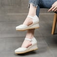 thumbnail image 4 of AXXD White Wedge Sandals for Women Knitted Round Toe Bow Sandals High Heel Summer Casual Baotou Back Empty Sandals, 4 of 5