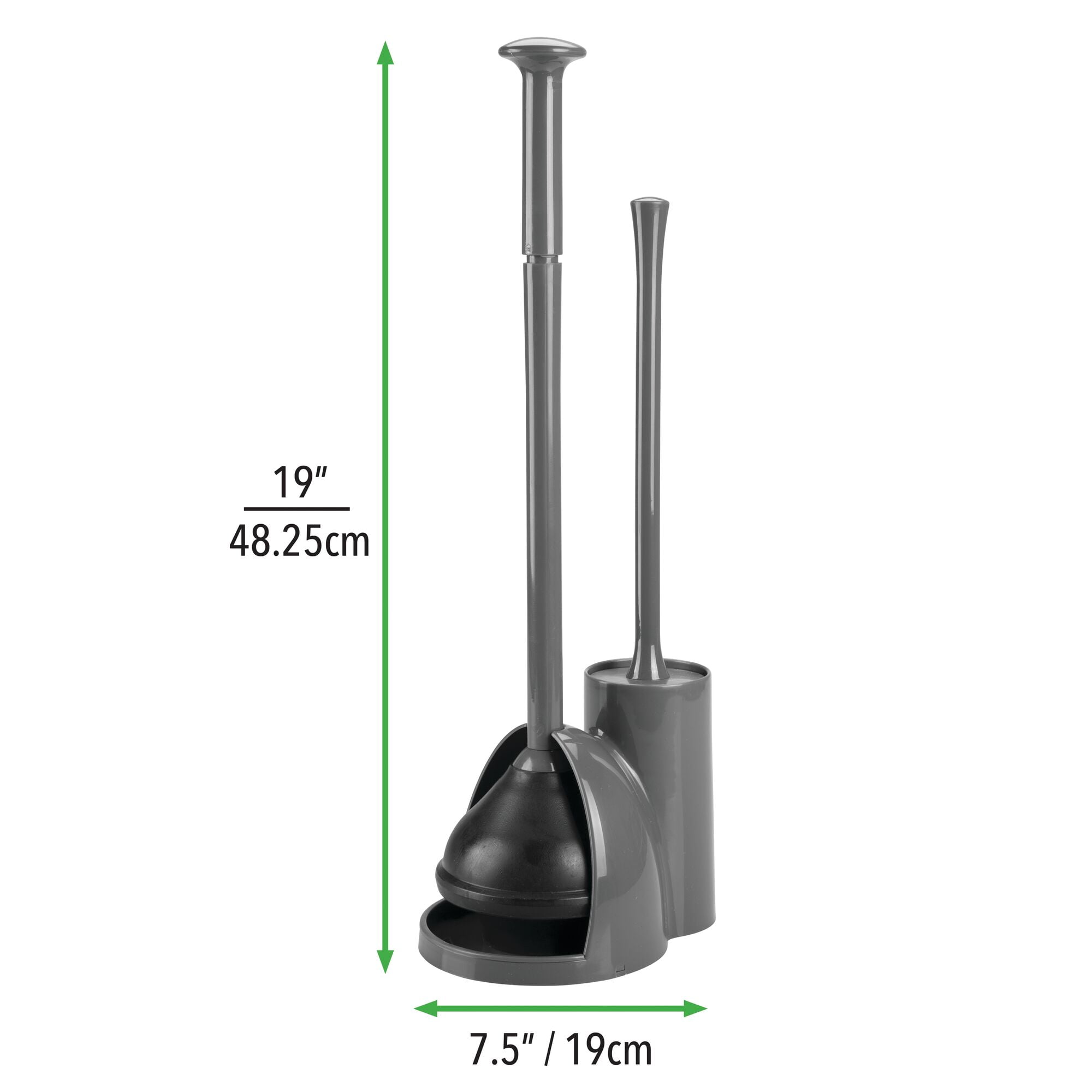 mDesign Hidden Plunger and Brush Set for Toilet Bowl - Charcoal Gray