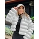 thumbnail image 5 of Chaqueta de Piel Sintética para Mujer, Abrigo Corto Abullonado de Larga, Abrigo Cálido de Invierno. Gris M, 5 of 8