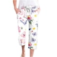thumbnail image 2 of QATAINLAV Womens Capris Summer Linen Straight Leg Cropped Trousers 2024 Trendy Floral Print Capri Pants Casual Drawstring Beach Pants with Pockets Prime Sales of The Day Beige XXL, 2 of 5