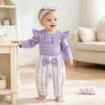 thumbnail image 2 of HCNTES Baby Girl Clothes Winter Newborn Infant Girl Outfit Sets Rib Knit Solid Color Romper Bow Patterned Pants Headband Baby Clothes for Girls 0 3 6 12 18 24 Months, 2 of 8