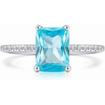 2CT 925 Sterling Silver Engagement Rings for Women Radiant Cut Solitaire Cubic Zirconia Wedding Band CZ Promise Rings for Her Simulated Diamond Ring Jewelry Christmas Gifts for Mom