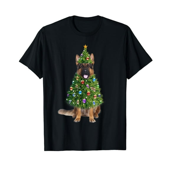 German Shepherd Christmas Tree Light Dog Lovers T-Shirt For Dog Lover Gift