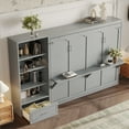 thumbnail image 2 of Queen Size Murphy Bed with Adjustable Storage Shelf, Wall Bed Frame With 1 Drawer, Multifunctional Foldable Platform Bed for Small Space, Bedroom, Guest Room, Gray, 2 of 9