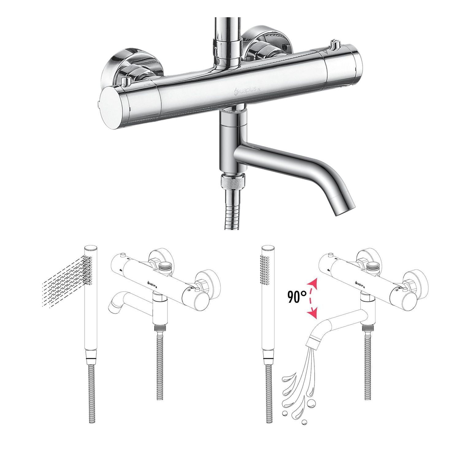 Bec de baignoire ou de douche d'akuaplus® rond 1/2 po femelle 2 voies.