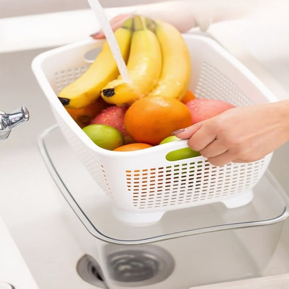 Tuscom Multifunctional Double-Layer Fruit & Vegetable Washing Basket with Drain & Storage, Food-Safe Plastic Colander for Kitchen, Large Wash Basin