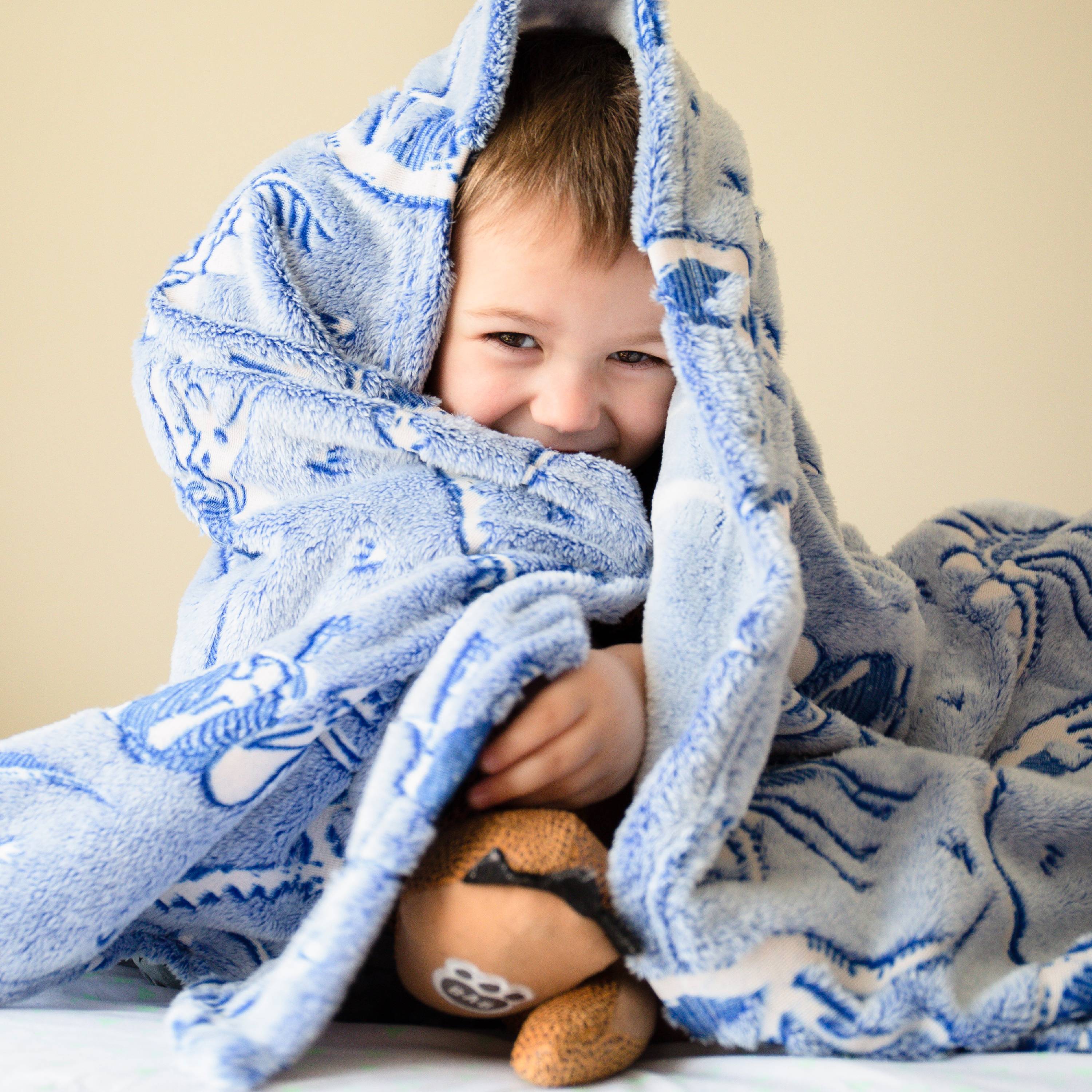 Dinosaur Blanket Glow in The Dark Luminous Dino Blanket for Kids - Soft Plush Blue T-Rex Blanket Throw for Boys and Girls - Large 60in x 50in Glowing Jurassic Dinosaur Fossil Gift Dino Bones Blan