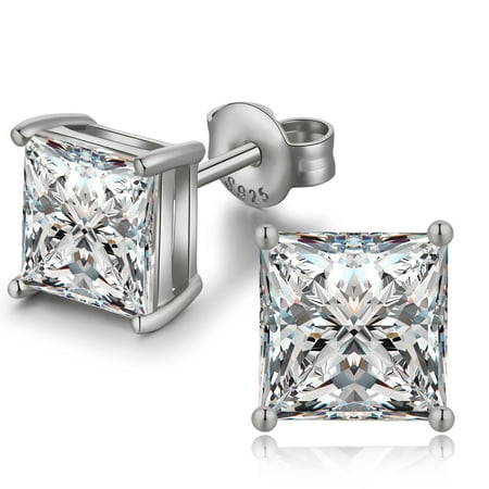 Diamond Earrings Men Women Stud Earrings Cubic Zirconia Stud Earrings Square Earrings Men Square Stud Earrings Fake Diamond Stud Earrings CZ Earrings Square Stud Mens Earrings 4mm
