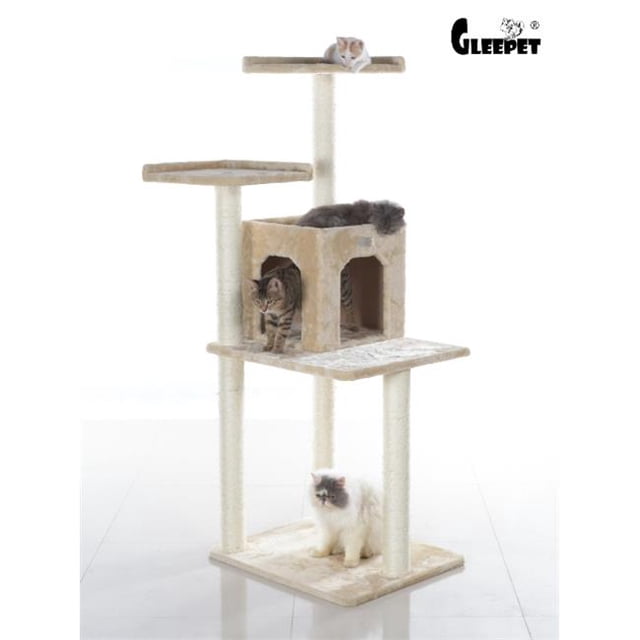 GleePet 57-Inch Real Wood Cat Tree In Beige With Two-Door Condo