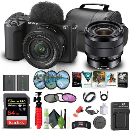 Sony Alpha ZV-E10 II Mirrorless Camera with 16-50mm & E 10-18mm Lenses   Accessory Kit (International Model)