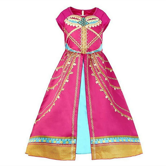 HAWEE Jasmine Robe de Princesse pour Filles Aladdin Noël Robes Roses Costume de Couronnement Jasmine