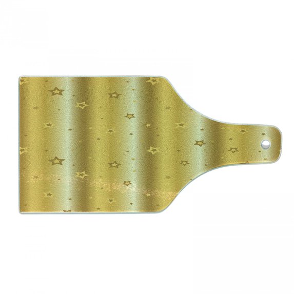 Retro Cutting Board, Old Fashioned Vibrant Background with Star Abstract Design Print, Decorative Tempered Glass Cutting and Serving Board, Wine Bottle Shape, Yellow, by Ambesonne