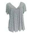 thumbnail image 3 of Pompotops Grande Taille pour Femme Manches Courtes V-Cou Imprimé Pull Tops Chemise, 3 of 5