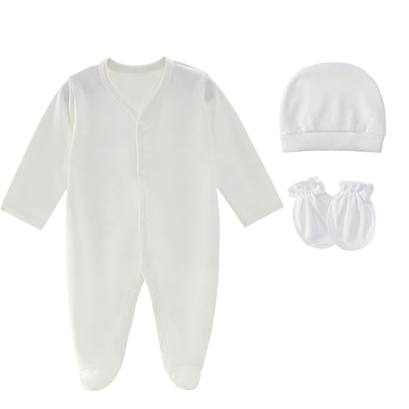 ShomPort Newborn Boy Girl Clothes Warm Cotton Romper Long Sleeve Jumpsuits with Mittens Hats Sets 0-12 Months