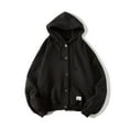 thumbnail image 3 of Men Solid Sweatshirt Pocket Loose Long Sleeve Button Blouse Hooded Coat, 3 of 6