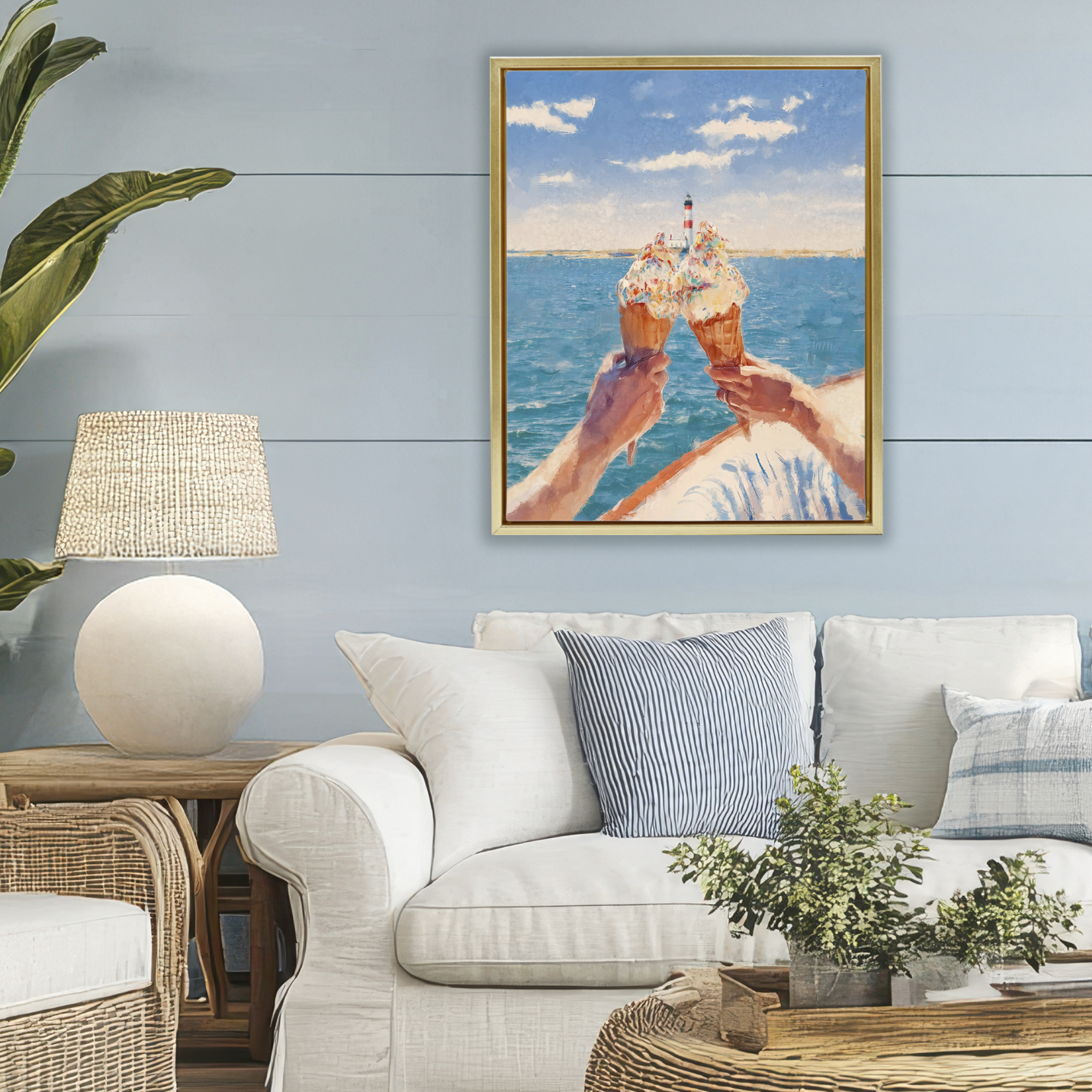 Ice Cream Cheers on Boat Gold Framed Floater Canvas Wall Art, design by Ziwei Li