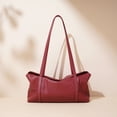 thumbnail image 3 of Genuine Cowhide Women Tote Shoulder Bag, Red Leather Casual Work Crossbody Handbag, 3 of 11