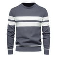 thumbnail image 2 of Xcmzpl Striped Sweaters for Men Crew Neck Long Sleeve Textured Knit Pullover Lightweight Slim Fit Fall Sweaters Casual Sweater Tops, 2 of 5