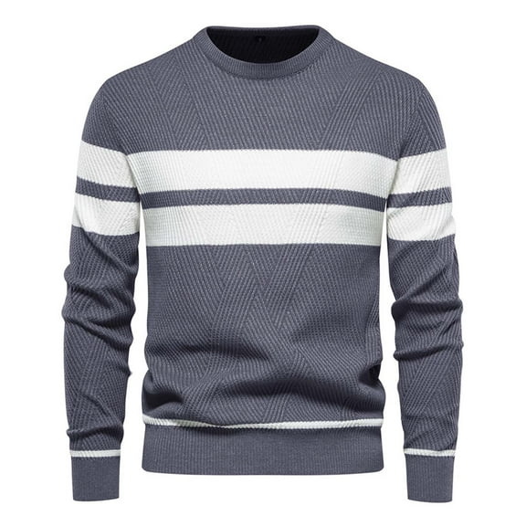 HOMADLES Men's Sweatshirts Outdoor Hiking Roundneck Striped Sweaters Long Sleeve T Shirts for Men Outdoor Hiking Gray