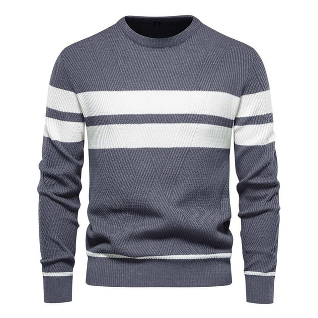GigrtiJin Chandail Rayé pour Hommes Col Rond Colorblock Slim Chandails d'Hiver Thermiques Chauds Tricotés