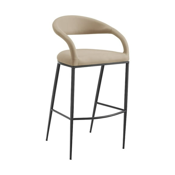 Ramona 30" Bar Stool with Matte Black Iron and Beige Faux Leather