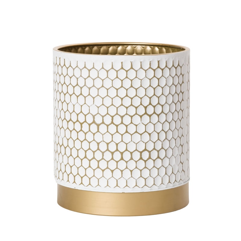 Honeycomb Metal Waste Basket With Gold Base - White & Gold - 12"H x 10"W