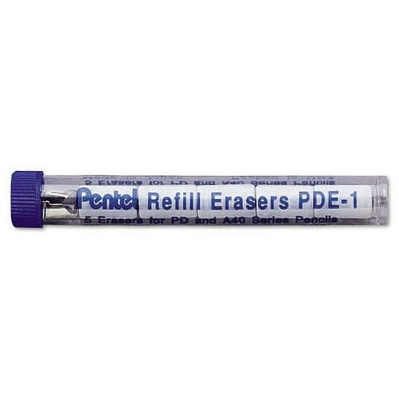 Eraser Refills For Pentel Champ, E-Sharp, Jolt, Icy And Quicker Clicker Pencils, Cylindrical Rod, White, 5/tube | Bundle of 10 Packs