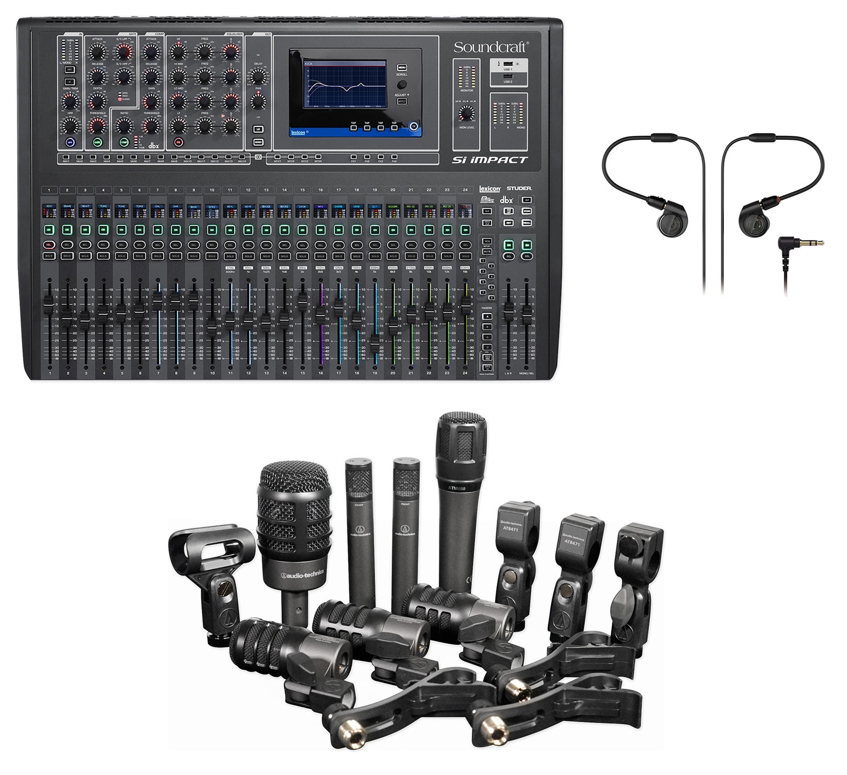 Soundcraft Si Impact DSP Digital Mixer Bundle with Audio Technica Drum