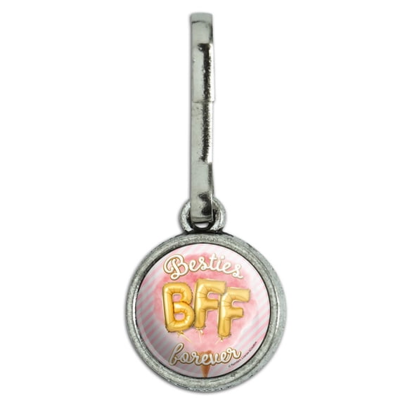 Besties BFF Forever Ice Cream Balloons Cone Pink Stripes Antiqued Charm Clothes Purse Suitcase Backpack Zipper Pull Aid