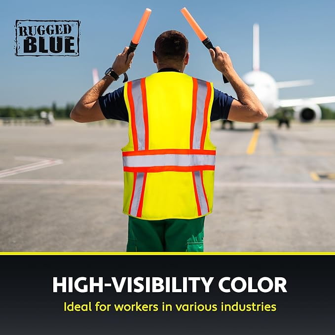 Rugged Blue Type R Class 2 Hi-Vis Two-Tone Surveyor Safety Vest, Hi-Vis Yellow, S