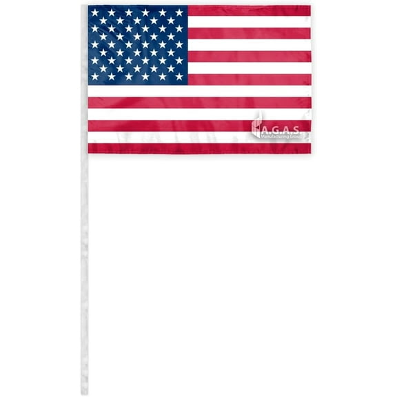 AGAS USA Antenna Flag 12x18 inch Printed Single Sided Polyester - Stitched Edges - With 32" Pvc sleeve that slides over car antenna - American Patriotic Flag for Automobiles.