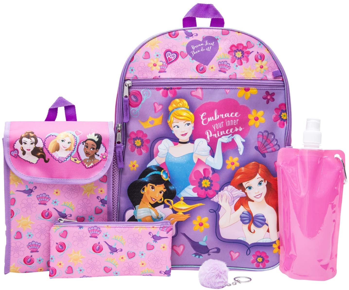 Disney's Princess Backpack Combo Set Girls' 6 Piece Backpack Set Pink
