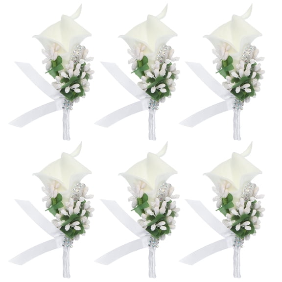 Uxcell 6 Pcs Groom Boutonnieres Lily Boutonnieres Pins for Men Wedding Ceremony Anniversary Party White