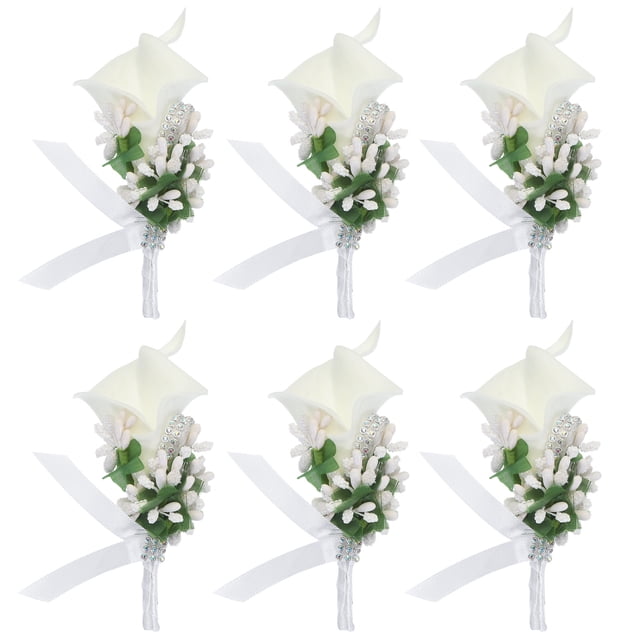 6 Piezas de Boutonniére de Lirio con Alfileres para Hombres Ceremonia de Boda Aniversario Cena Formal Fiesta Blanca