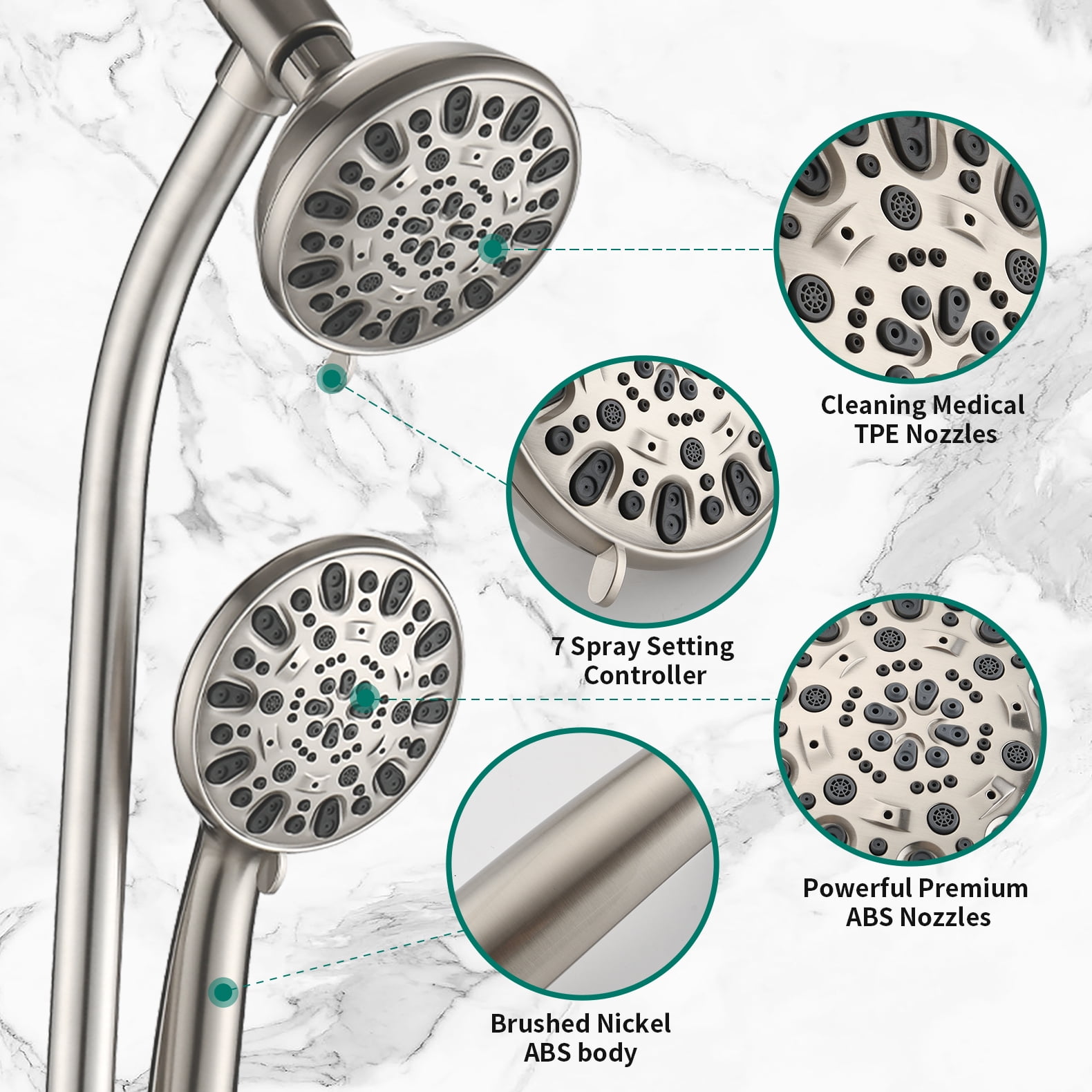 Freestanding Tub Faucet Replacement Drill-Free Stainless Steel Slide Bar Combo Rain Showerhead 7-Setting Hand, Dual Shower Head Spa System with Tup Spout (Rough-in Valve Included),Freestanding Tub Fa