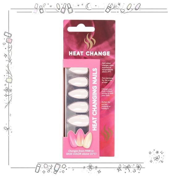 24PCS Pink Glue on Nails Set for Women,Sun Change Almond Fake Nails Acrylic Shine Glossy Nature Stick on Nails for Office Daily Wedding,Full Nail Wrap & Accessory Gift for Valentine Holiday