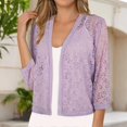 thumbnail image 2 of Vinsonshop Women's Floral Lace Bolero Shrug Open Front Cropped Cardigan 3/4 Sleeve Lightweight Sheer Evening Party Dress Cover Up Purple L, 2 of 5