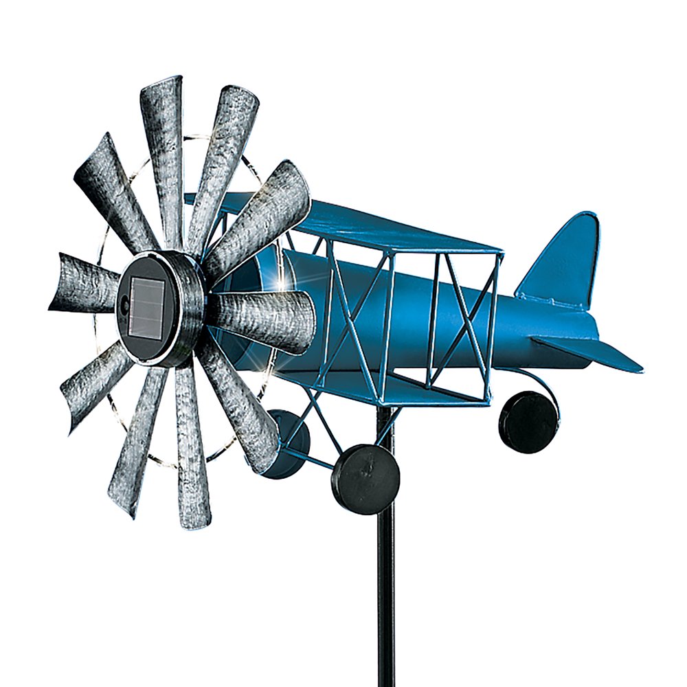 Solar Power Lighted Propeller Airplane Spinner Stake Vintage Style
