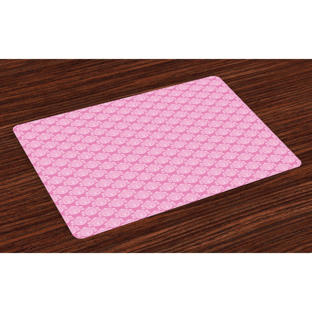 Pink Placemats Set of 4 Intricate Flower Motifs Artistic Petals and