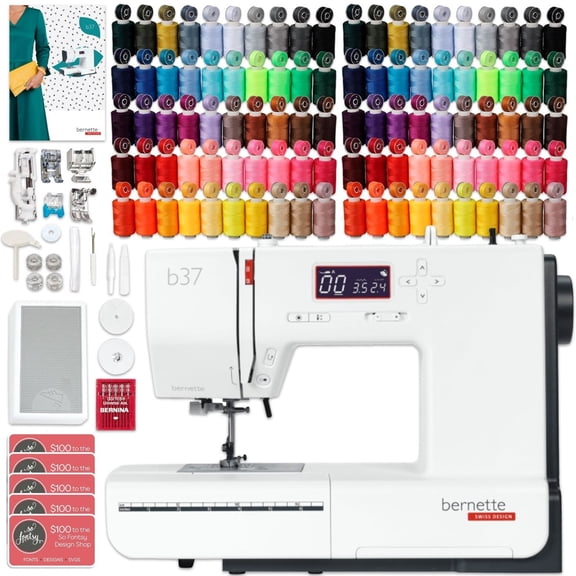 Bernette B37 Sewing Machine with 100 Thread Spools & Color Matching Bobbins