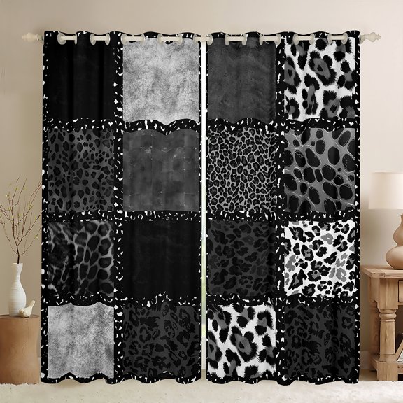Homewish Cheetah Print Black Out Curtains for Boys Girls,Animal Print Curtains Pack of 2 (42x63 Each),Geometric Plaid Bedroom Curtains,Super Cozy Room Decor