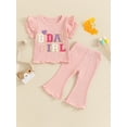 thumbnail image 3 of Suealasg Kids Toddler Girls Birthday Outfit 1T 2T 3T 4T 5T Letter Print Short Sleeve T-Shirt +Flare Pants Little Girls Summer 2Pcs Clothes Set, 3 of 8