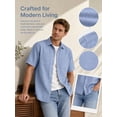 thumbnail image 3 of Oalirro Men's Short Sleeve Casual Button Down Shirt – Lightweight Breathable Cotton, Two Chest Pockets, Classic Collar, Solid Blue, Regular Fit for Summer Wear, 3 of 11